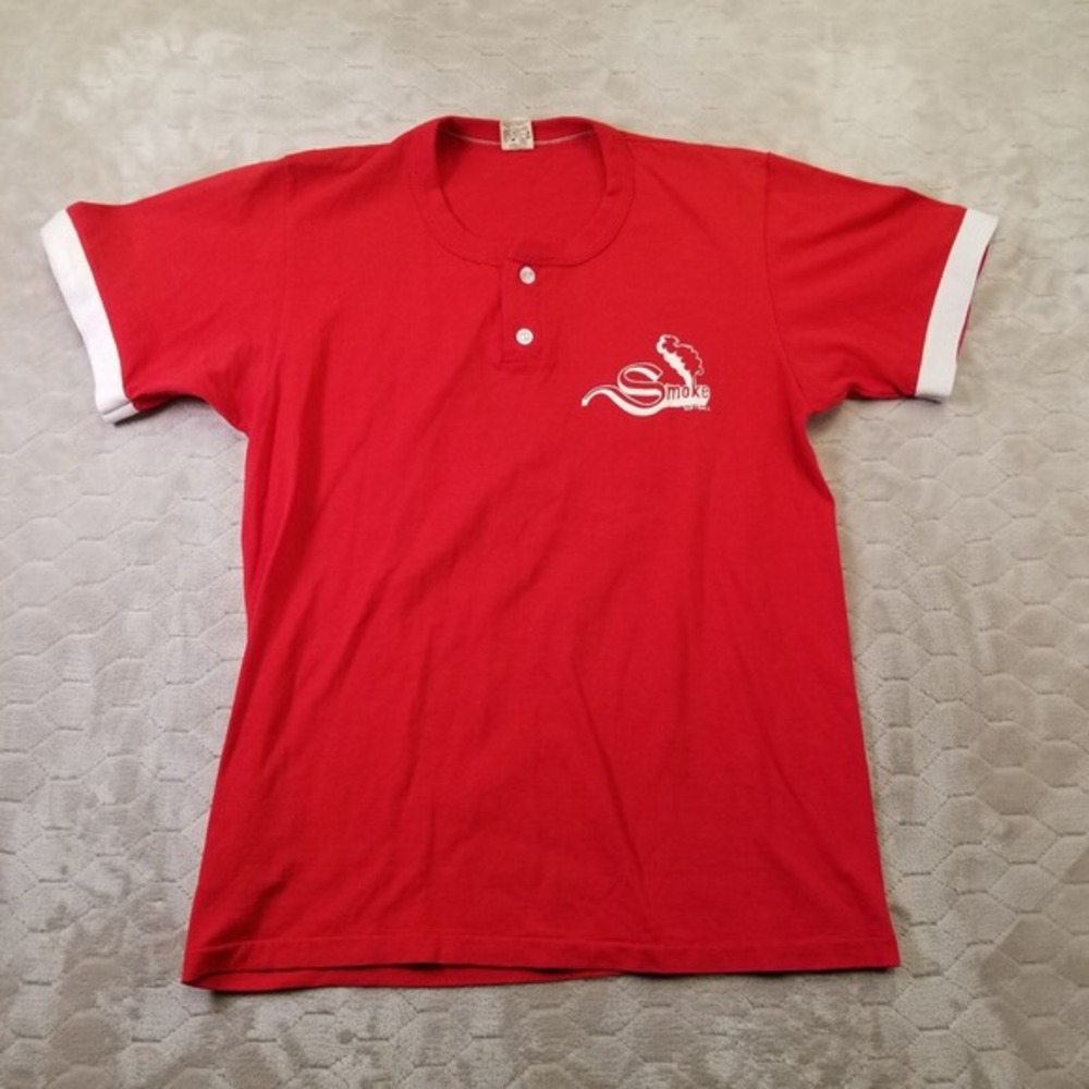 VTG 70s Russell Athletic‎ Smoke Softball Henley Shirt Jersey Local Team Sz Lg DS